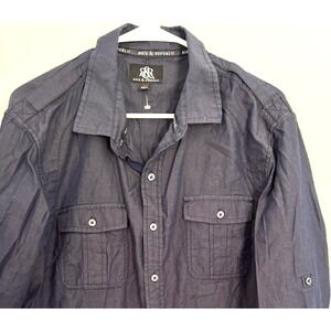 Rock &‎ Republic Shirt Mens XL Blue Long Sleeve Button Down Double Pocket Casual